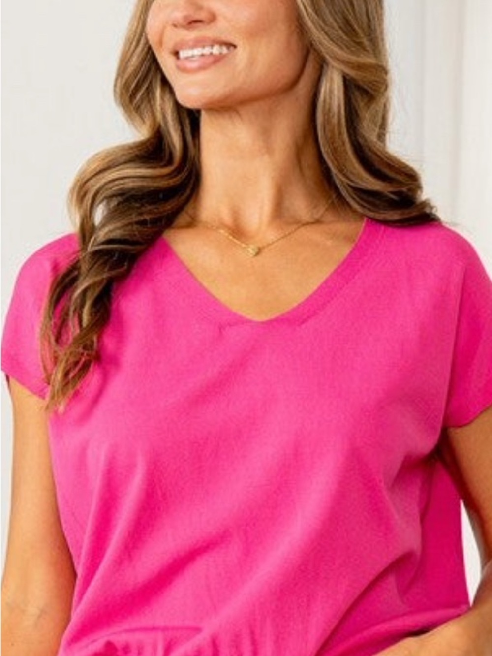 V-Neck Short Sleeve Tank Top - Bright Pink